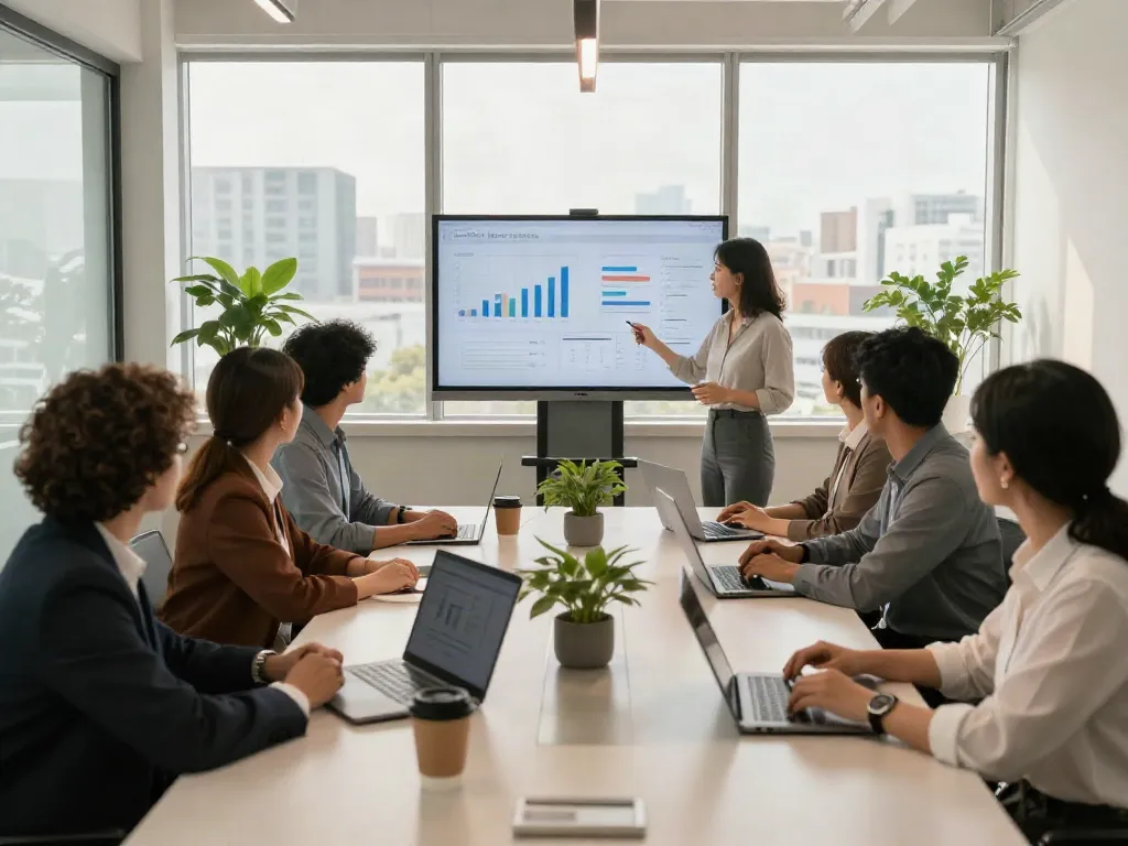 Collaboration d'équipe autour du projet Atlas pro dans un bureau moderne